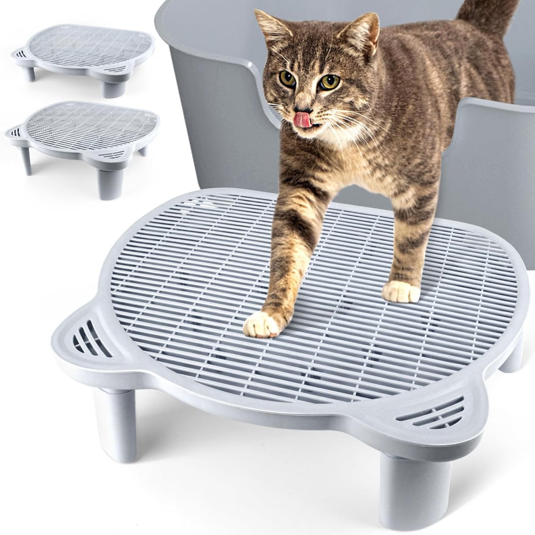 Bartuke Indoor Adjustable Ramp Step Double Layer Filter Function Elevated Cat Litter Box Mat, 20 x 16 x 6.2-in, Grey