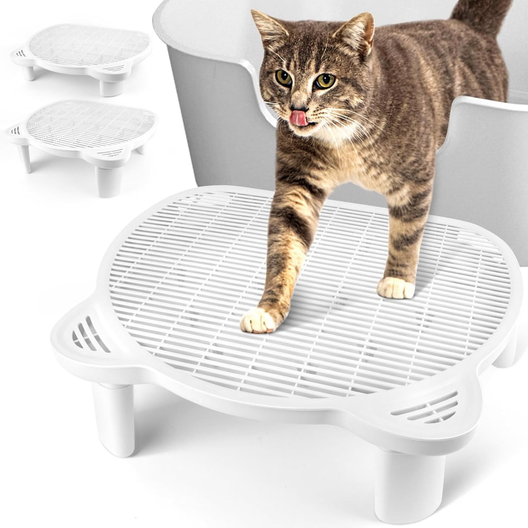 Bartuke Indoor Adjustable Ramp Step Double Layer Filter Function Elevated Cat Litter Box Mat, 20 x 16 x 6.2-in, White