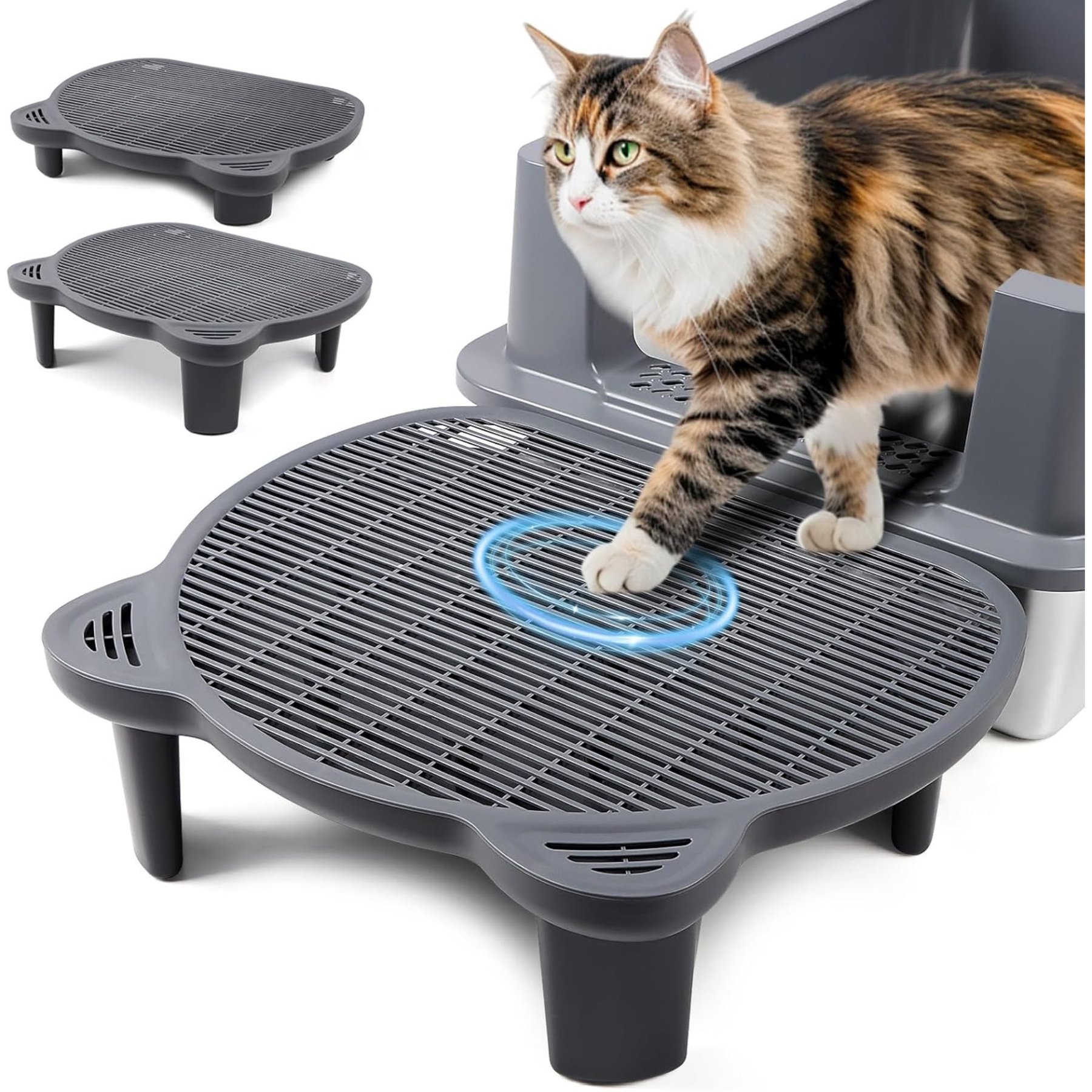 Bartuke Indoor Adjustable Ramp Step Double Layer Filter Function Elevated Cat Litter Box Mat, 20 x 16 x 6.2-in, Dark Grey