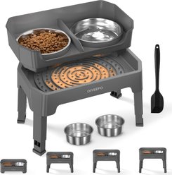 Oiyeefo 3-in-1 Adjustable Height Raised Elevated Stainless Steel Dog Bowl, Grey, Large: 1.6-L