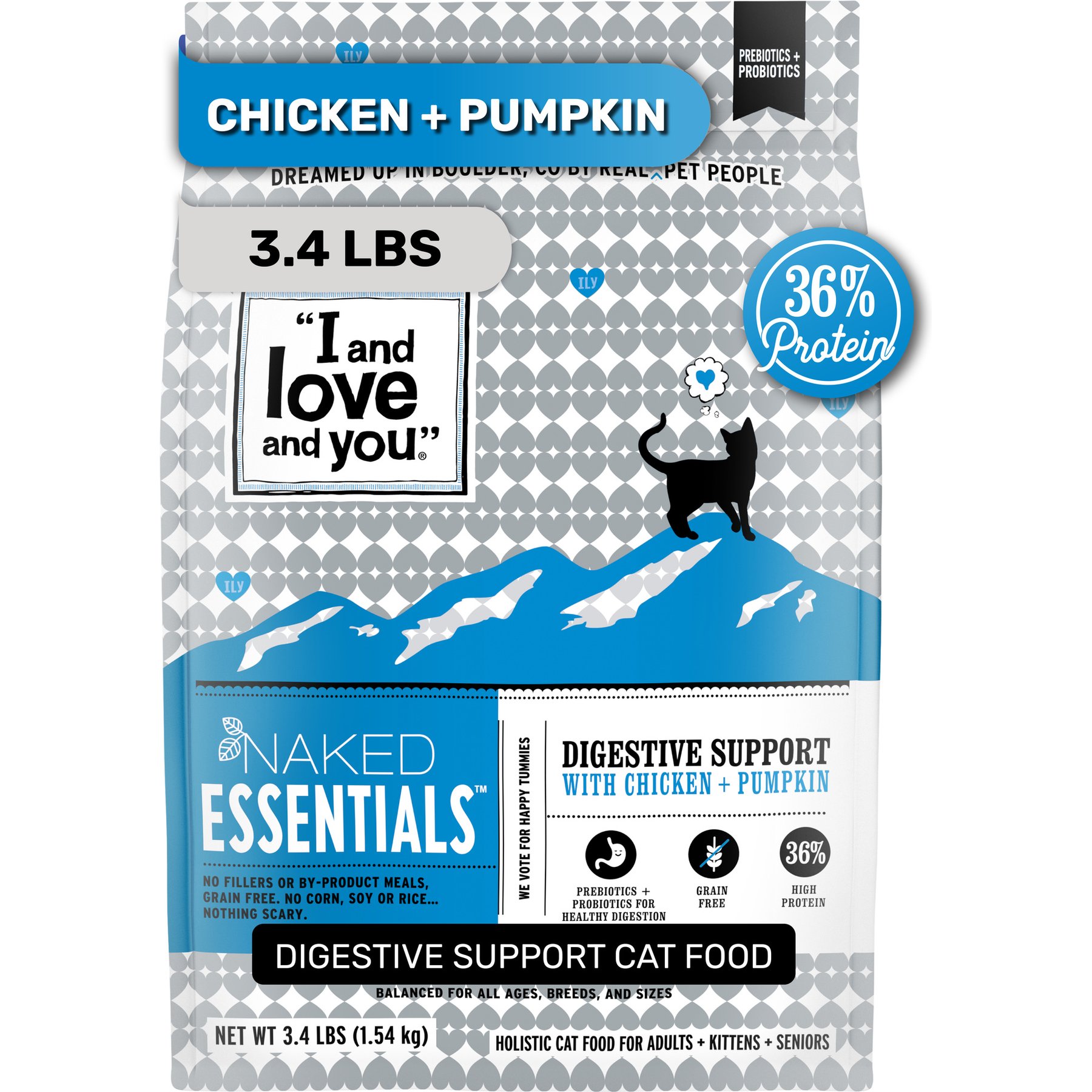 I and Love and You Naked Essentials Digestive Support Chicken and Pumpkin Recipe Dry Cat Food, 3.4-lb bag