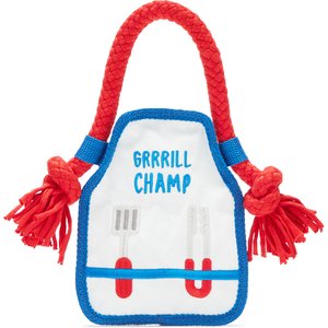 BARK Grrrill Champ Apron Squeaky Ropes Tug Dog Toy, Multicolor