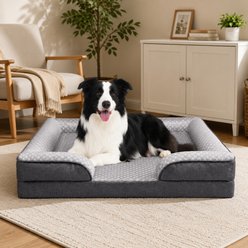 LFC PETS Summer Cooling Orthopedic Bolster Dog Sofa Bed with Removable Cover, Grey, Large