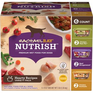 Rachael Ray Nutrish Hearty Recipes Variety Pack Wet Dog Food, 8-oz tub, case of 6