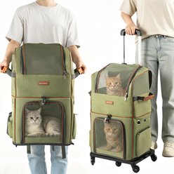 Niubya Double-Layer Rolling Backpack Dog & Cat Carrier Bag, 23-in, Green slide 1 of 8