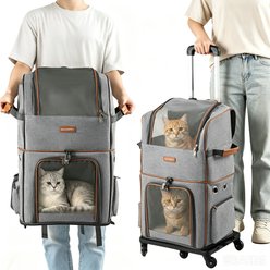 Niubya Double-Layer Rolling Backpack Dog & Cat Carrier Bag, 23-in, Grey