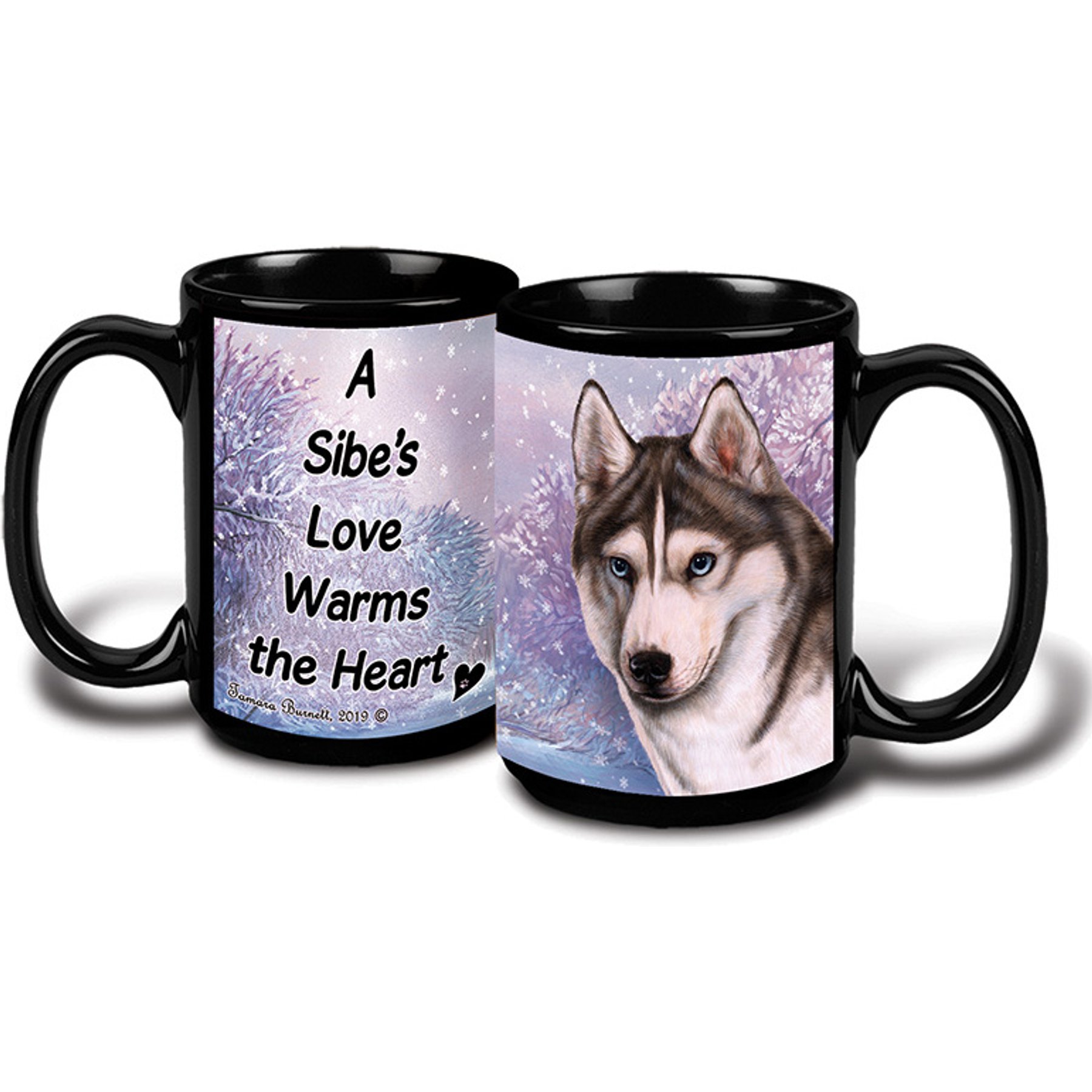 Pet Gifts USA Siberian Husky Blue Eye Winter Coffee Mug, 15-oz, Grey/White