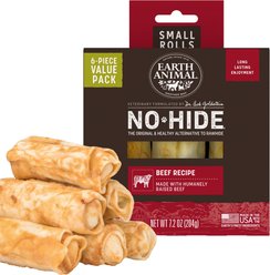 Earth Animal No-Hide Small Rolls Long Lasting Natural Rawhide Free Beef Recipe Dog Chews, 6 count