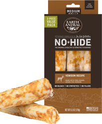 Earth Animal No-Hide Medium Rolls Long Lasting Natural Rawhide Free Venison Recipe Dog Chews, 3 count