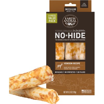 Earth Animal Earth Animal No-Hide Medium Rolls Long Lasting Natural Rawhide Free Venison Recipe Dog Chews, 3 count