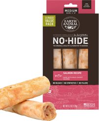 Earth Animal No-Hide Medium Rolls Long Lasting Natural Rawhide Free Salmon Recipe Dog Chews, 3 count