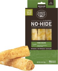Earth Animal No-Hide Medium Rolls Long Lasting Natural Rawhide Free Pork Recipe Dog Chews, 3 count