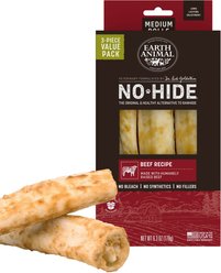 Earth Animal No-Hide Medium Rolls Long Lasting Natural Rawhide Free Beef Recipe Dog Chews, 3 count