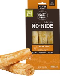 Earth Animal No-Hide Medium Rolls Long Lasting Natural Rawhide Free Chicken Recipe Dog Chews, 3 count