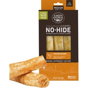 Earth Animal No-Hide Medium Rolls Long Lasting Natural Rawhide Free Chicken Recipe Dog Chews, 3 count