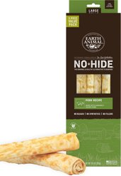 Earth Animal No-Hide Large Rolls Long Lasting Natural Rawhide Free Pork Recipe Dog Chews, 3 count