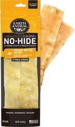 Earth Animal No-Hide Strips Thin Natural Rawhide Free Peanut Butter Vegetarian Recipe Dog Chew Treats for Lighter Chewers, 4 count