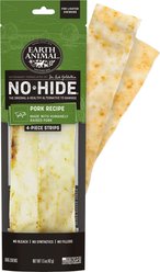 Earth Animal No-Hide Strips Thin Natural Rawhide Free Pork Recipe Dog Chew Treats for Lighter Chewers, 4 count