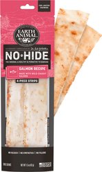 Earth Animal No-Hide Strips Thin Natural Rawhide Free Salmon Recipe Dog Chew Treats for Lighter Chewers, 4 count