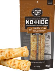Earth Animal No-Hide Large Rolls Long Lasting Natural Rawhide Free Venison Recipe Dog Chews, 2 count