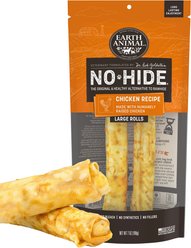 Earth Animal No-Hide Large Rolls Long Lasting Natural Rawhide Alternative Chicken Recipe Chew Dog Treats, 2 count