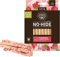 Earth Animal No-Hide Stix Long Lasting Natural Rawhide Free Strawberries & Cream Vegetarian Recipe Dog & Cat Chew Treat Sticks, 20 count