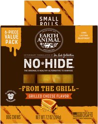 Earth Animal No-Hide From the Grill Small Rolls Long Lasting Natural Rawhide Free Grilled Cheese Vegetarian Flavor Dog Chews, 6 count