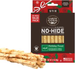 Earth Animal No-Hide Seasonal Stix Long Lasting Natural Rawhide Free Holiday Feast Vegetarian Recipe Dog & Cat Chew Treat Sticks, 20 count