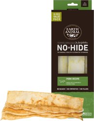 Earth Animal No-Hide Strips Thin Natural Rawhide Free Pork Recipe Dog Chew Treats for Lighter Chewers, 10 count