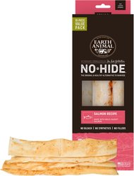 Earth Animal No-Hide Strips Thin Natural Rawhide Free Salmon Recipe Dog Chew Treats for Lighter Chewers, 10 count