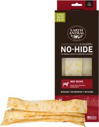 Earth Animal No-Hide Strips Thin Natural Rawhide Free Beef Recipe Dog Chew Treats for Lighter Chewers, 10 count