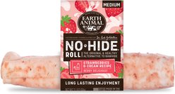 Earth Animal No-Hide Seasonal Medium Rolls Long Lasting Natural Rawhide Alternative Strawberries & Cream Vegetarian Recipe Chew Dog Treats, 1 count