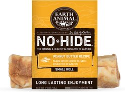Earth Animal No-Hide Small Rolls Long Lasting Natural Rawhide Free Peanut Butter Vegetarian Recipe Dog Chews, 1 count