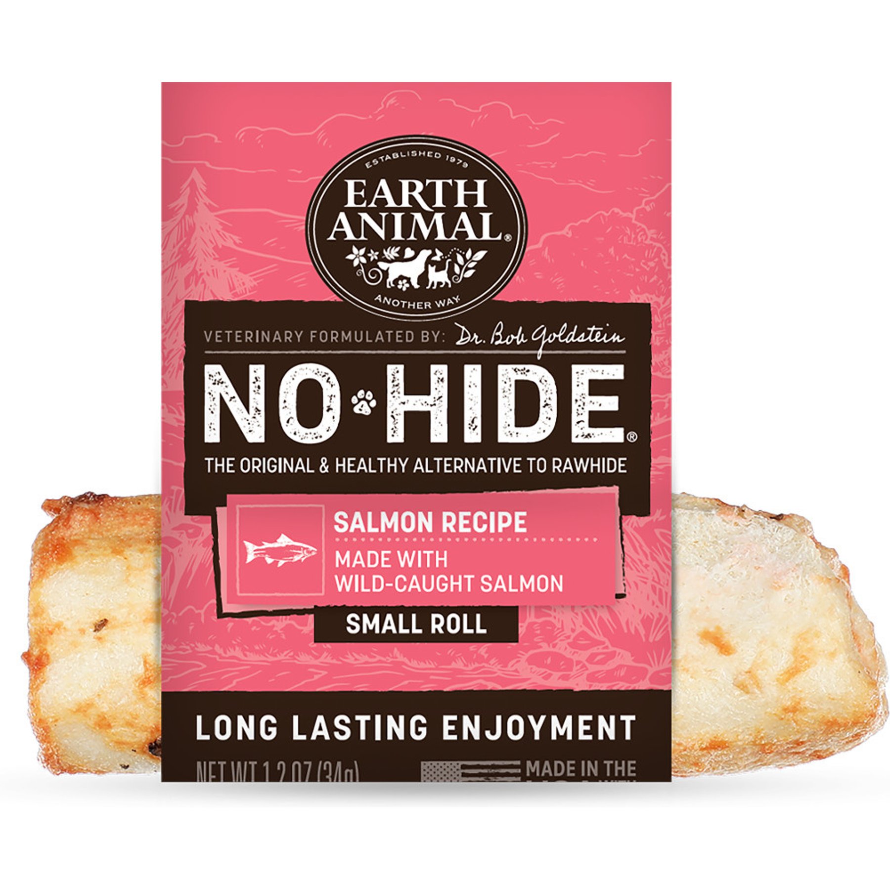 Earth Animal No-Hide Small Rolls Long Lasting Natural Rawhide Free Salmon Recipe Dog Chews, 1 count
