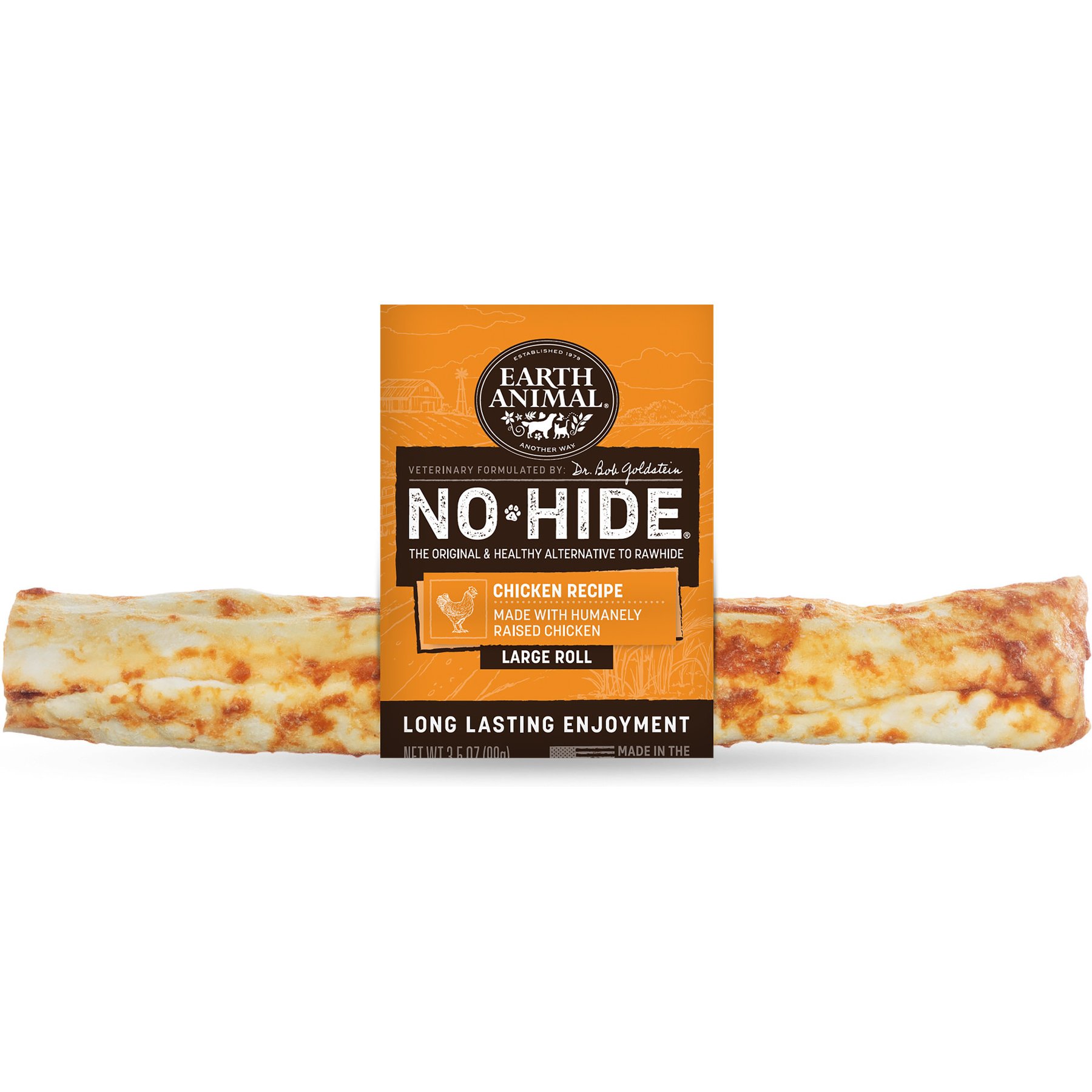 Earth Animal No-Hide Large Rolls Long Lasting Natural Rawhide Free Chicken Recipe Dog Chews, 1 count