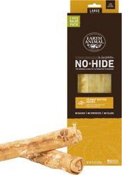Earth Animal No-Hide Large Rolls Long Lasting Natural Rawhide Free Peanut Butter Vegetarian Recipe Dog Chews, 3 count