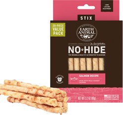 Earth Animal No-Hide Stix Long Lasting Natural Rawhide Free Salmon Recipe Dog & Cat Chew Treat Sticks, 20 count