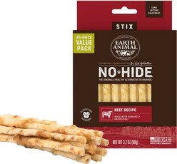 Earth Animal No-Hide Stix Long Lasting Natural Rawhide Free Beef Recipe Dog & Cat Chew Treat Sticks, 20 count