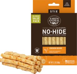 Earth Animal No-Hide Stix Long Lasting Natural Rawhide Free Chicken Recipe Dog & Cat Chew Treat Sticks, 20 count