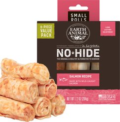 Earth Animal No-Hide Small Rolls Long Lasting Natural Rawhide Free Salmon Recipe Dog Chews, 6 count