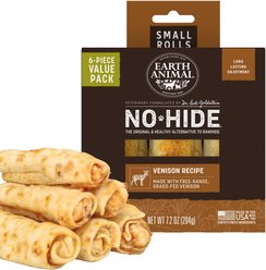 Earth Animal No-Hide Small Rolls Long Lasting Natural Rawhide Free Venison Recipe Dog Chews, 6 count