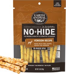 Earth Animal No-Hide Stix Long Lasting Natural Rawhide Free Venison Recipe Dog & Cat Chew Treat Sticks, 10 count slide 1 of 9