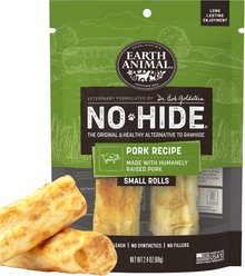 Earth Animal No-Hide Small Rolls Long Lasting Natural Rawhide Free Pork Recipe Dog Chews, 2 count