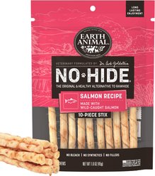 Earth Animal No-Hide Stix Long Lasting Natural Rawhide Free Salmon Recipe Dog & Cat Chew Treat Sticks, 10 count