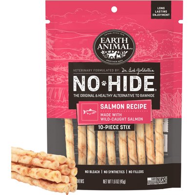 Earth Animal Earth Animal No-Hide Stix Long Lasting Natural Rawhide Free Salmon Recipe Dog & Cat Chew Treat Sticks, 10 count