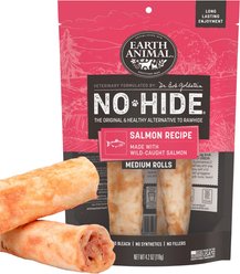 Earth Animal No-Hide Medium Rolls Long Lasting Natural Rawhide Free Salmon Recipe Dog Chews, 2 count