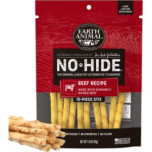 Earth Animal No-Hide Stix Long Lasting Natural Rawhide Free Beef Recipe Dog & Cat Chew Treat Sticks, 10 count