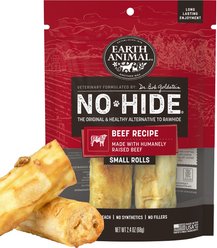 Earth Animal No-Hide Small Rolls Long Lasting Natural Rawhide Free Beef Recipe Dog Chews, 2 count