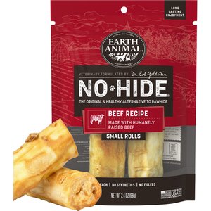 Earth Animal No-Hide Small Rolls Long Lasting Natural Rawhide Free Beef Recipe Dog Chews, 2 count