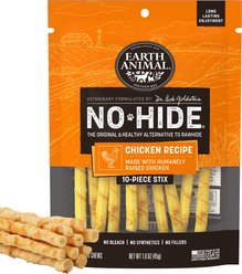 Earth Animal No-Hide Stix Long Lasting Natural Rawhide Free Chicken Recipe Dog & Cat Chew Treat Sticks, 10 count